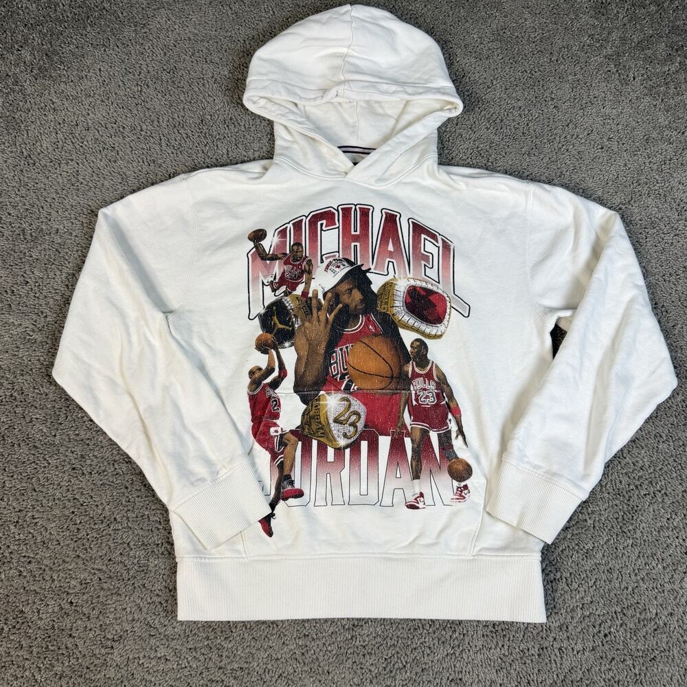 Chicago Bulls Sweatshirt Mens S White NBA Basketball Nike Michael Jordan Hooded